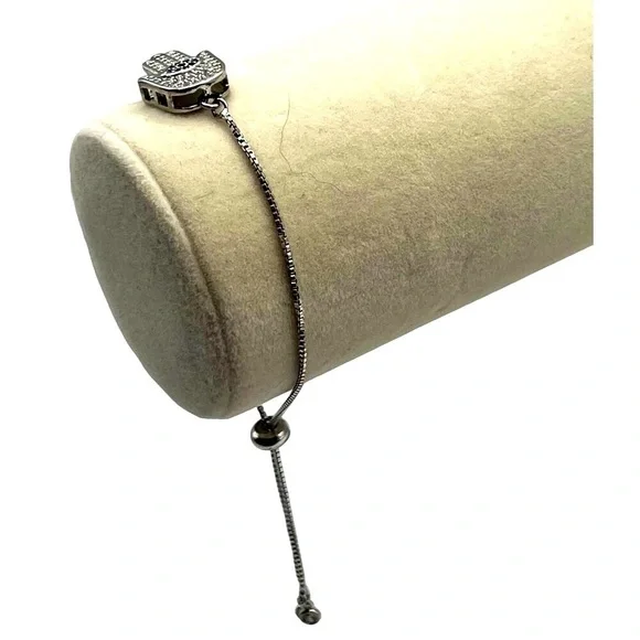 Silver Tone Hamsa Rhinestone Bracelet With Adjustable Chain.  A70 - Picture 4 of 6